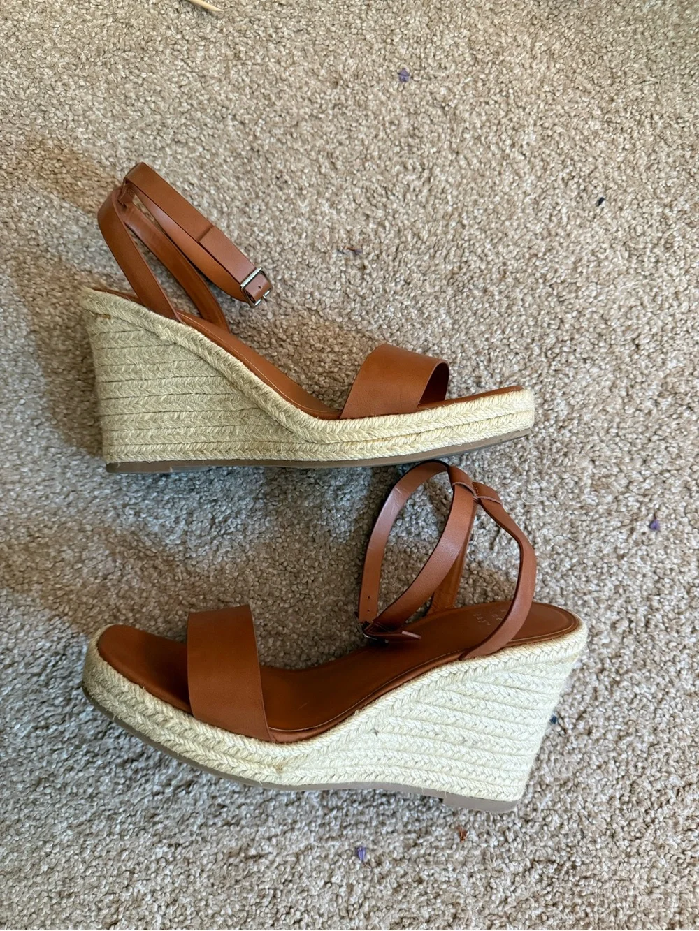 Ankle-Strap Espadrille Wedge Sandals - Brown